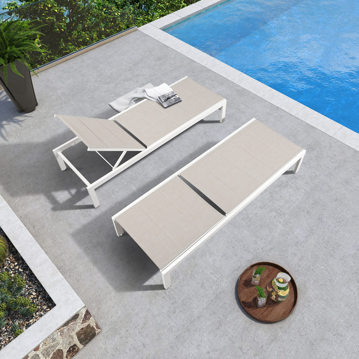 Outdoor Lounge Chair, Aluminum Chaise Chair, Adjustable Lounger Recliner
