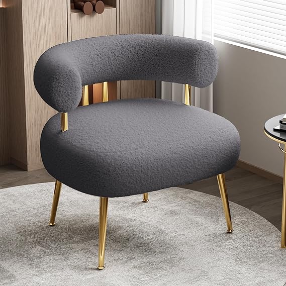 Century Sherpa Boucle Accent Chair, Round Upholstered Barrel Arm Chair