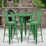 Callum Commercial Grade 30" Round Orange Metal Indoor-Outdoor Bar Table Set