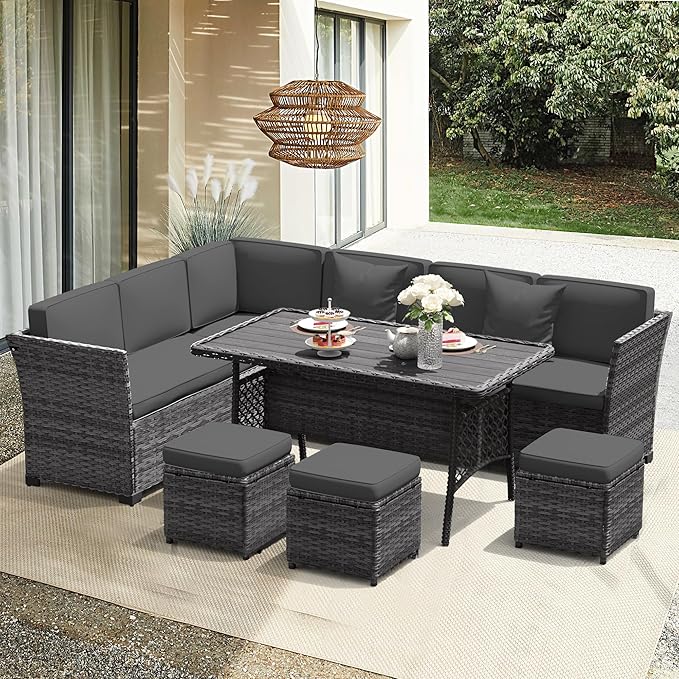 Patio Furniture Set, 7 Pieces Outdoor Dining Sets (Black-Black, B-7 Pieces)