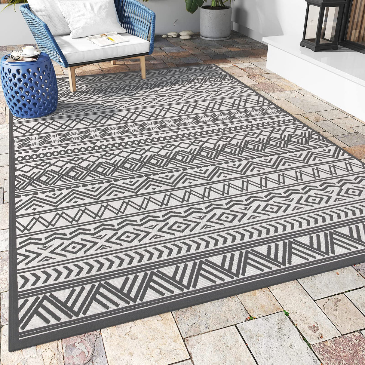Outdoor Rug Carpet 6x9 ft, Flatweave Textured Outdoor Patio Rug Non Slip