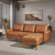 Weaxty 81.55" Sofa Couch, L Shaped Faux Leather Sectional with Chaise Suede Fabric