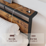 Full Size Bed Frame with Headboard Storage,Wood Bed Frame with Charging Station,