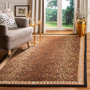 Hand-Hooked Wool Area Rug 6' x 9' - Black & Brown Leopard Print French Country Style