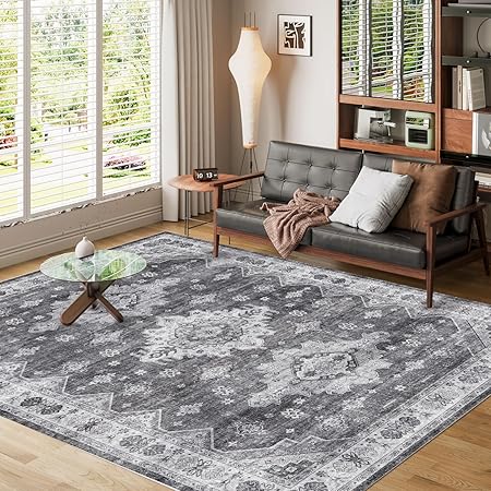 8x10 Area Rugs - Stain Resistant Washable Rug Distressed Boho Rugs