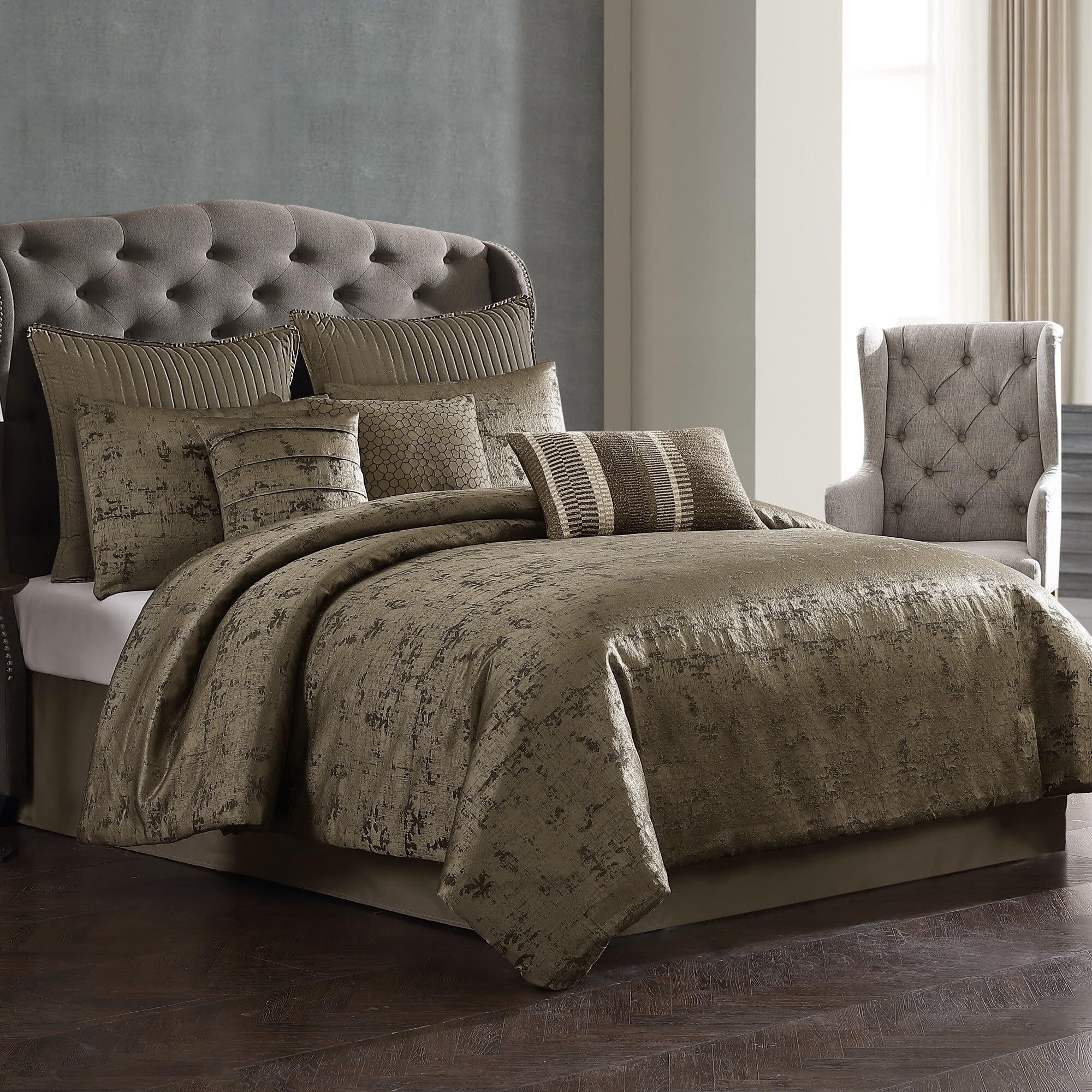 Dobbins Gold Comforter Set, Gold, King, 10 Piece Set
