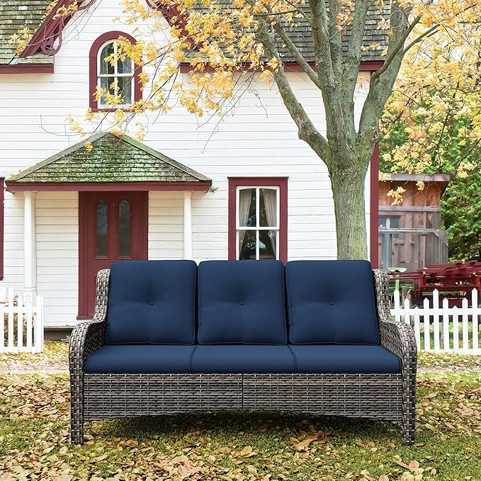 73'' Outdoor Patio Couch Wicker Sofa - 3 Seater Rattan Sofa for Outside Patio Garden