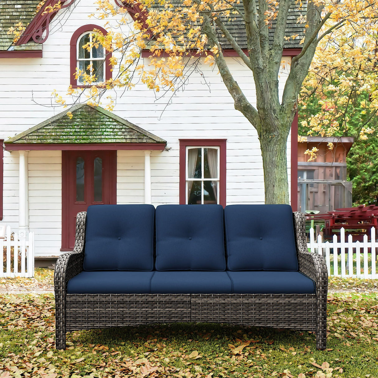 73'' Outdoor Patio Couch Wicker Sofa - 3 Seater Rattan Sofa
