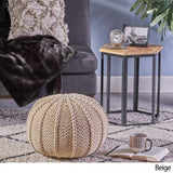 Agatha Knitted Cotton Pouf, Beige Small