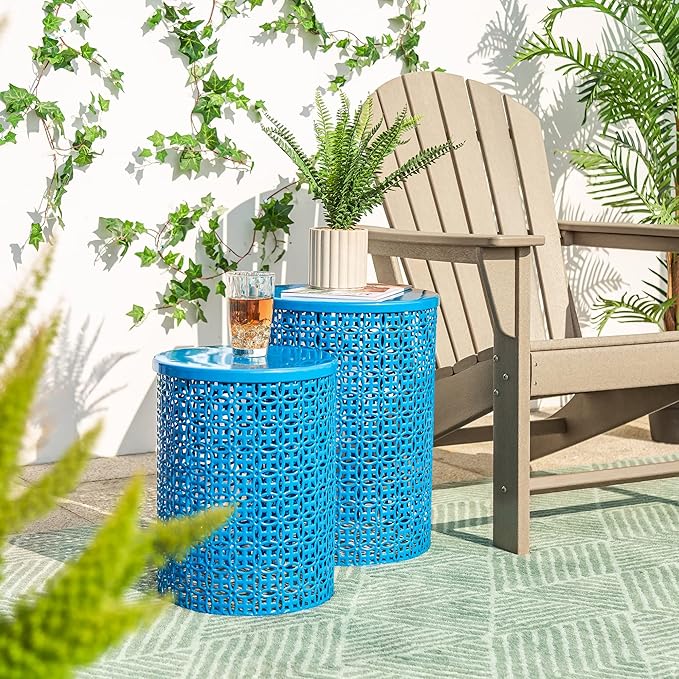 Outdoor Side Table Set of 2, Decorative Garden Stool for Indoor Outdoor Heavy Duty Metal