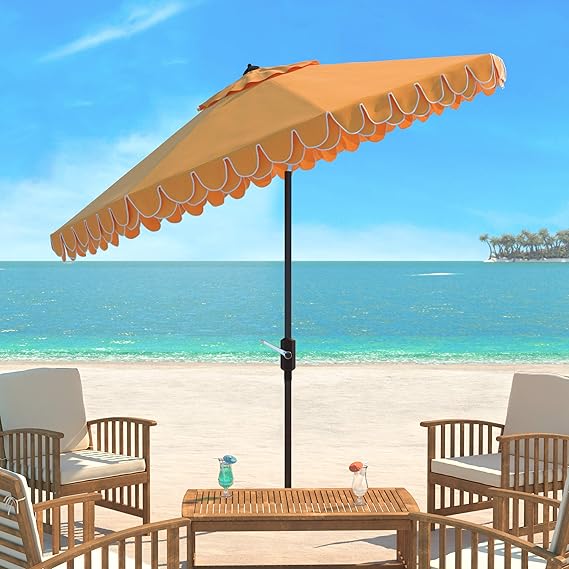 Outdoor Elegant Valance Beige and White 11-foot Round UV Protected Umbrella