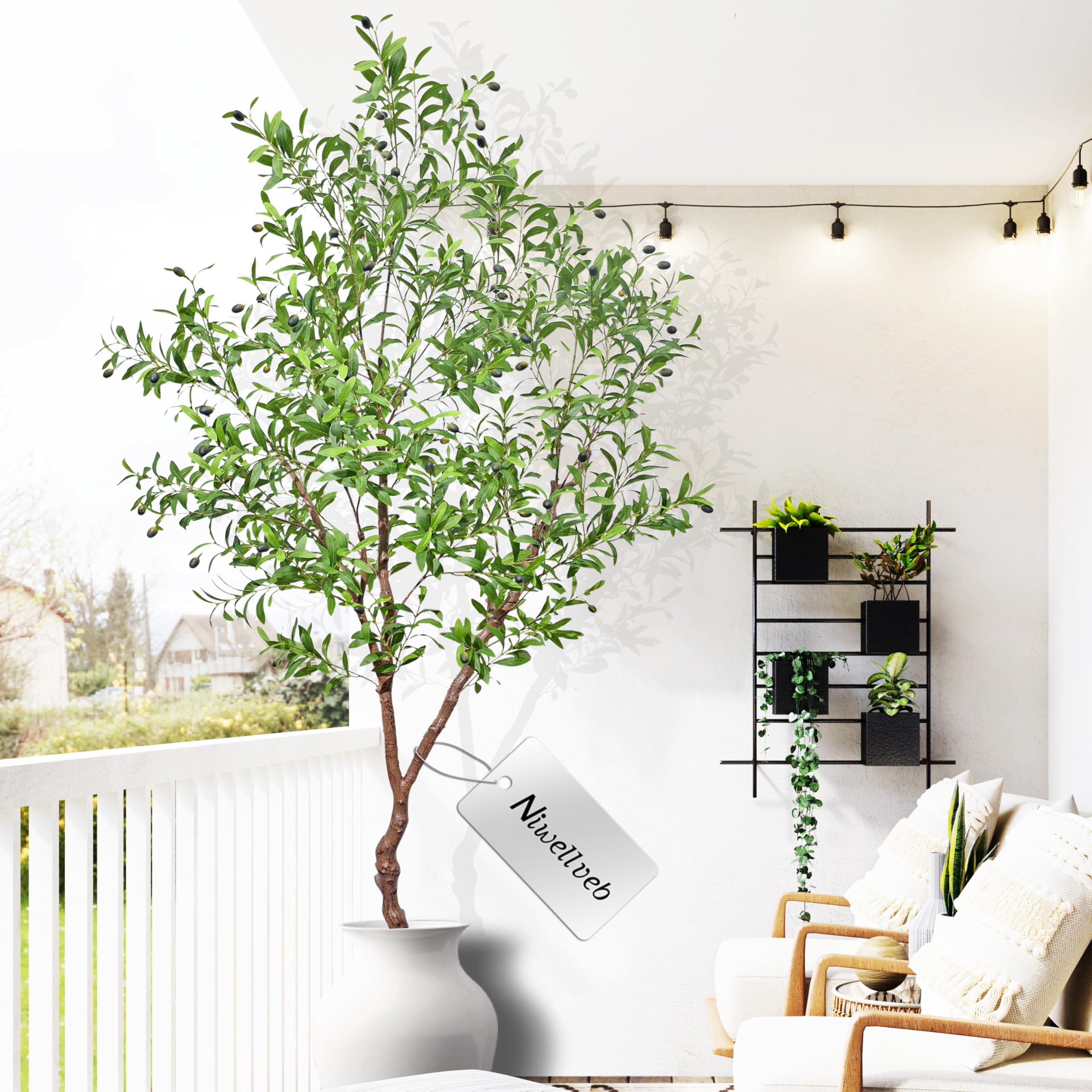 Niwellveb Faux Olive Tree Artificial Olive Trees Artificial Indoor 7 Feet (84 inches) Realistic Potted Silk Indoor Large Fruit for Home Offices, Living Rooms, Bedrooms, Stairs and Foyer Decor