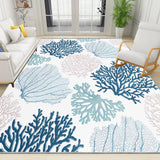 Coastal Coral Area Rug 5x7 - Non-Slip Machine Washable Nautical Beach Carpet