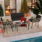 YITAHOME 4 Pieces Patio Furniture Set, Wicker Outdoor Bistro Set, All-Weather Rattan Conversation Set with Loveseat Chairs Table Cushions for Backyard, Pool, Deck, Garden – Black