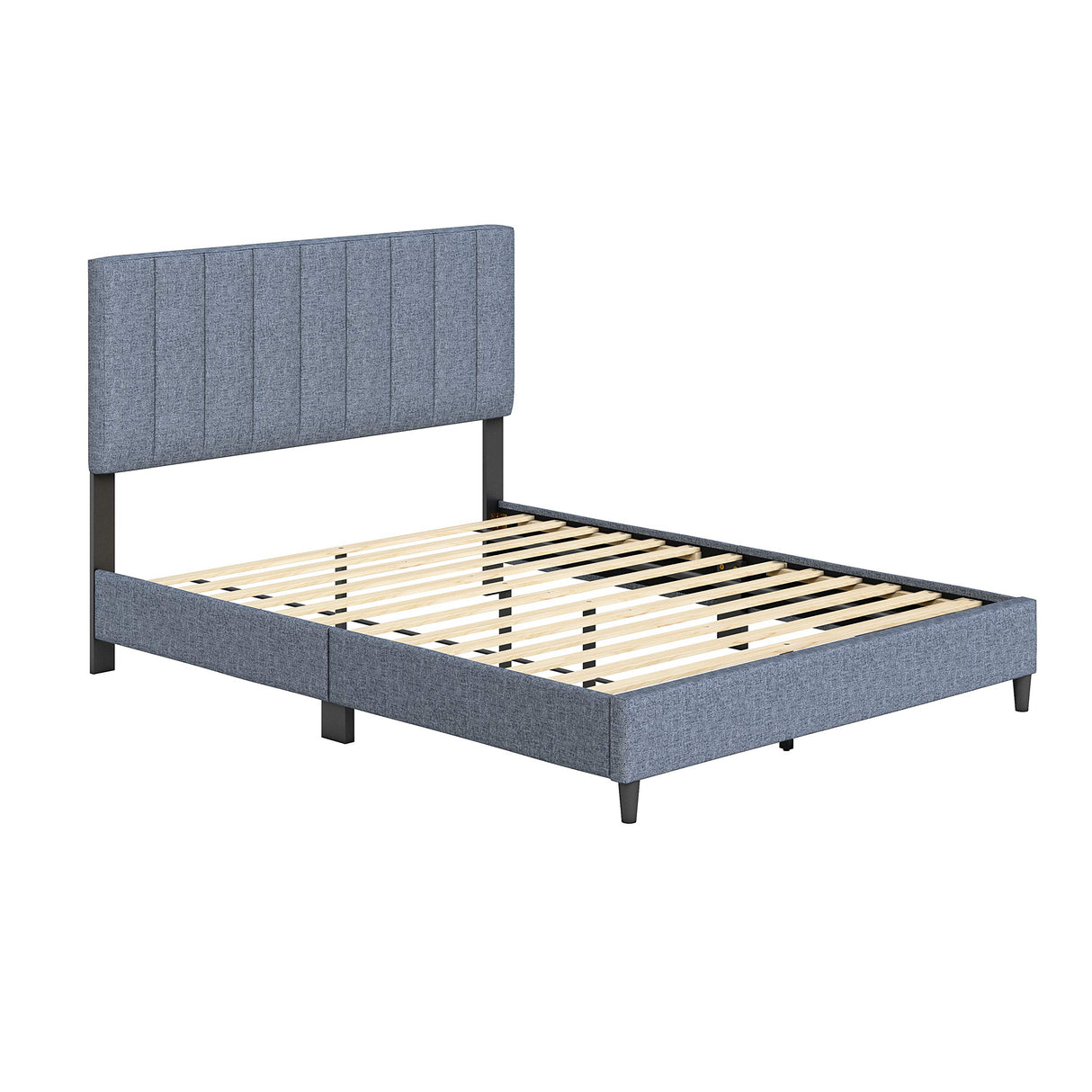 Leah Upholstered Vertical Tufted Platform Bed with Headboard and Strong Wood 13-Slat