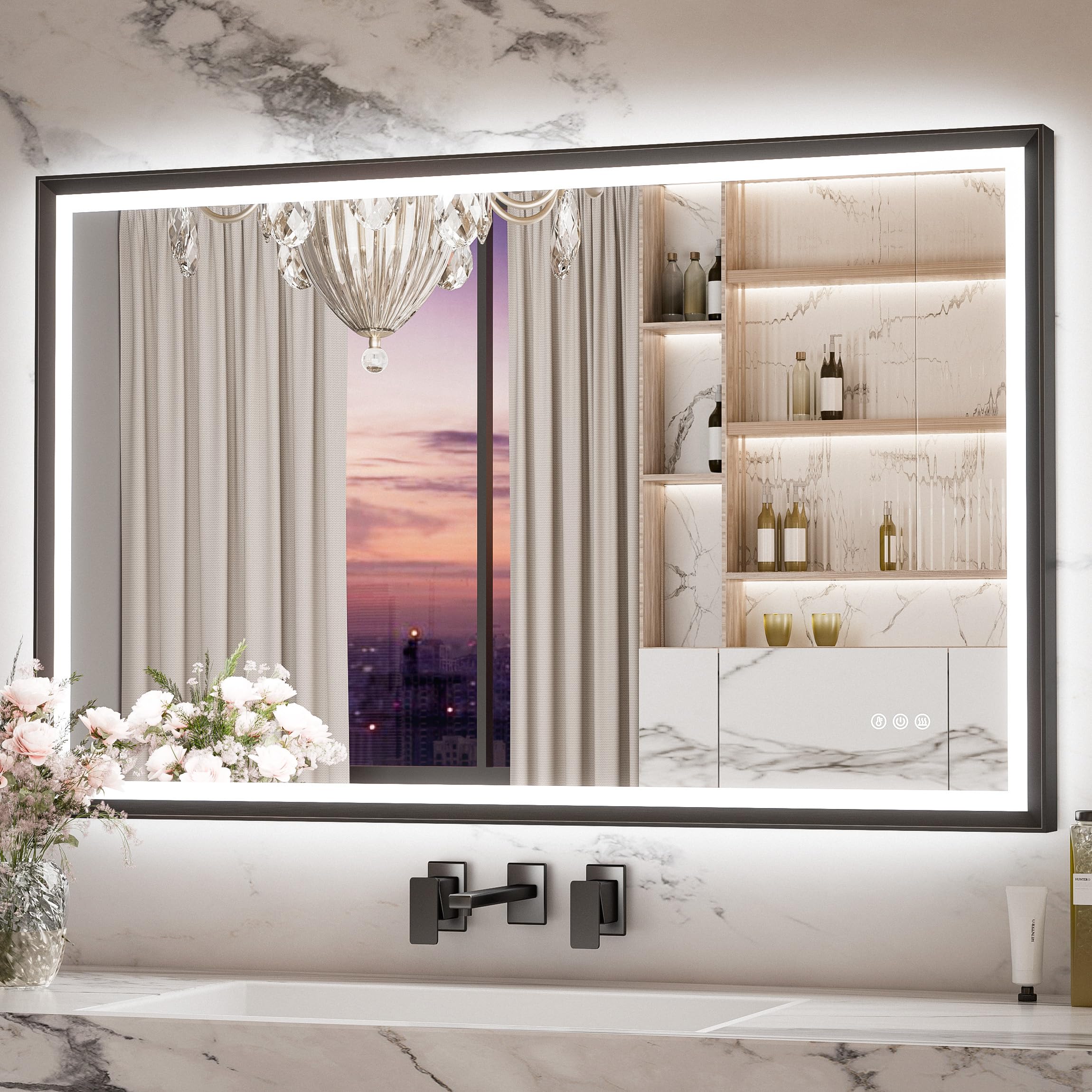 LED Bathroom Mirror with Frontlit & Backlit, Large Black