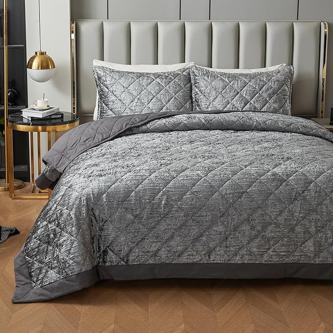 Champagne Korean Velvet Quilt Set California King XL Size (112x104 in)
