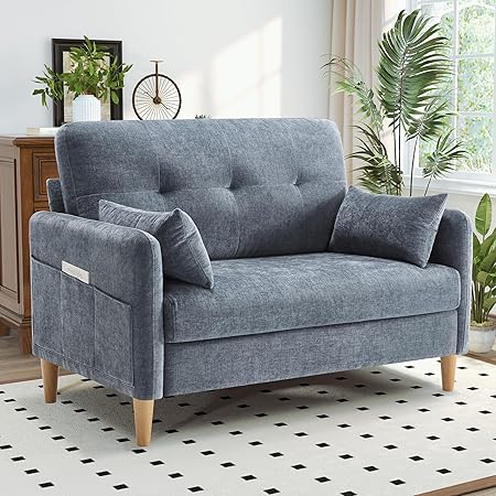 Loveseat Sofa, Small Couch for Living Room, Comfy Chenille Fabric Love Seat