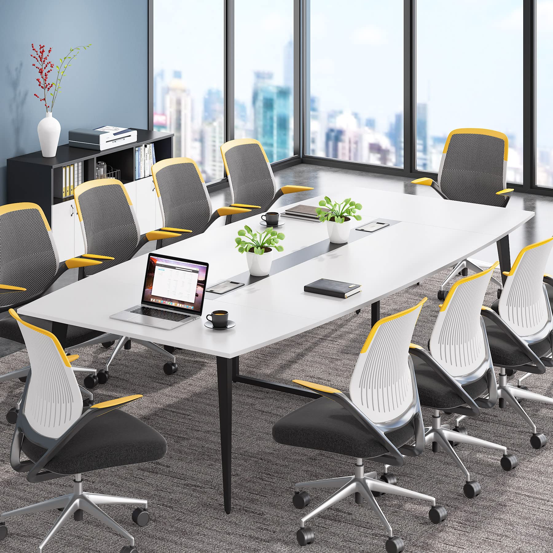 8FT Conference Table, 94.48L x 47.24W x 29.52H Inches Large Boat Shaped Meeting