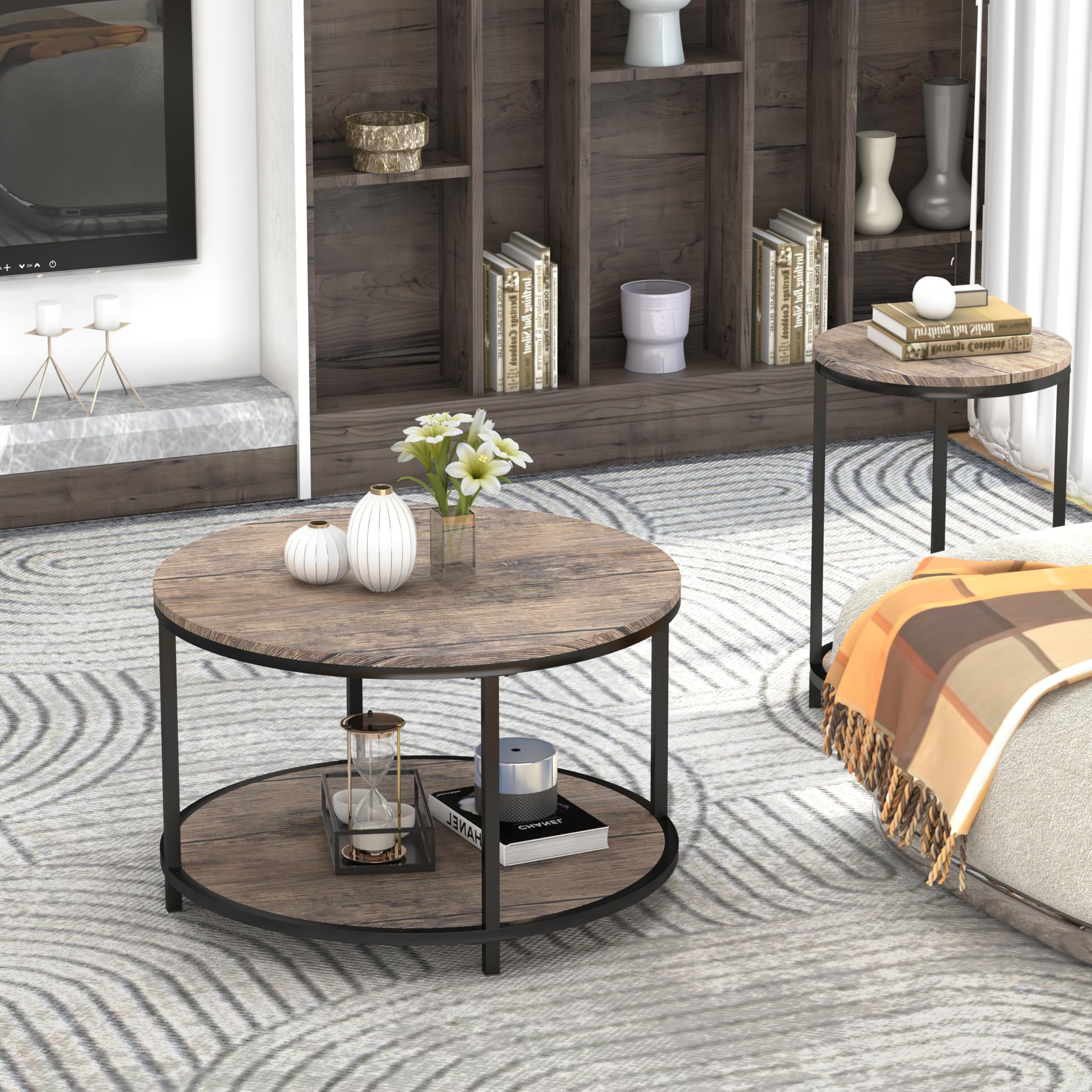 Round Coffee Table, 25.6" Small Coffee Table for Living Room