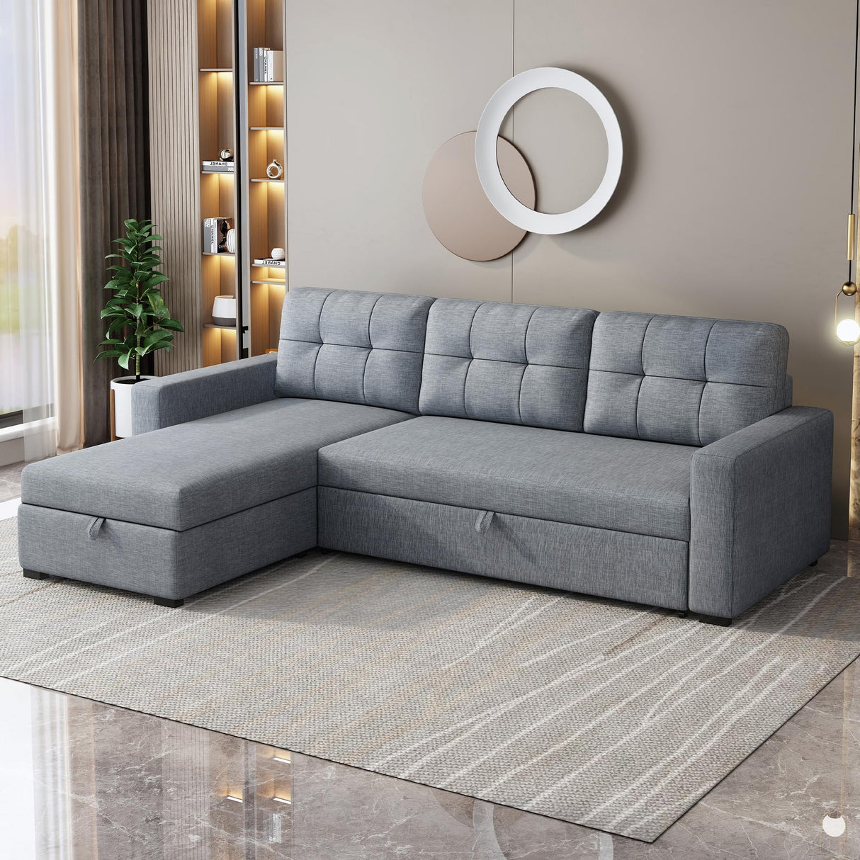 Sleeper Sofa Couch with Pull Out Bed,L Shaped Sleeper Sofa with Storage