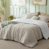 Bedding Comforter Sets Full, Reversible Beige and White Prewashed Bed Comforter