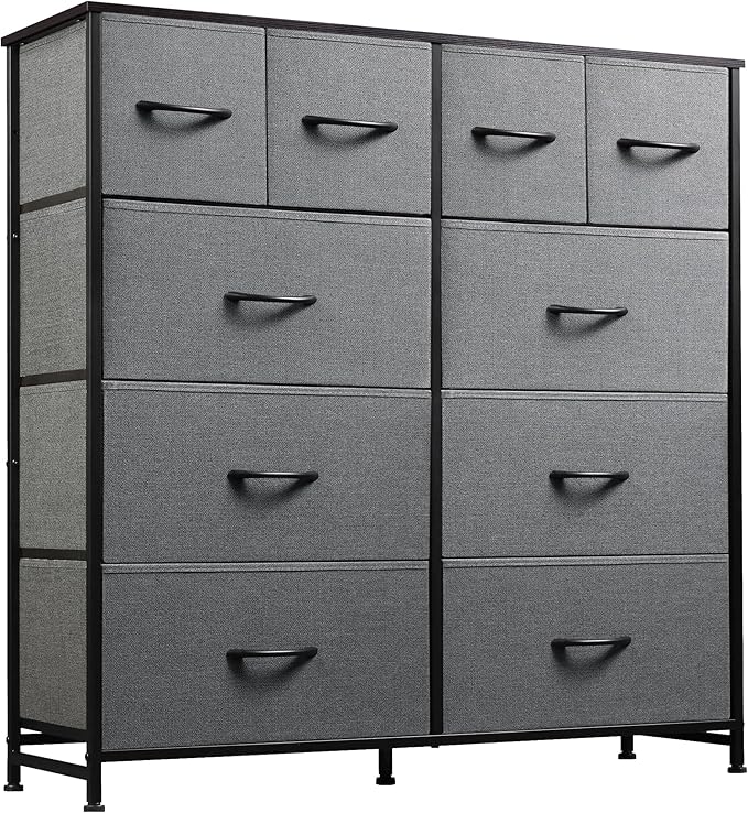 Dresser for Bedroom with 10 Fabric Drawers, Tall Chest Organizer Units for Clothing