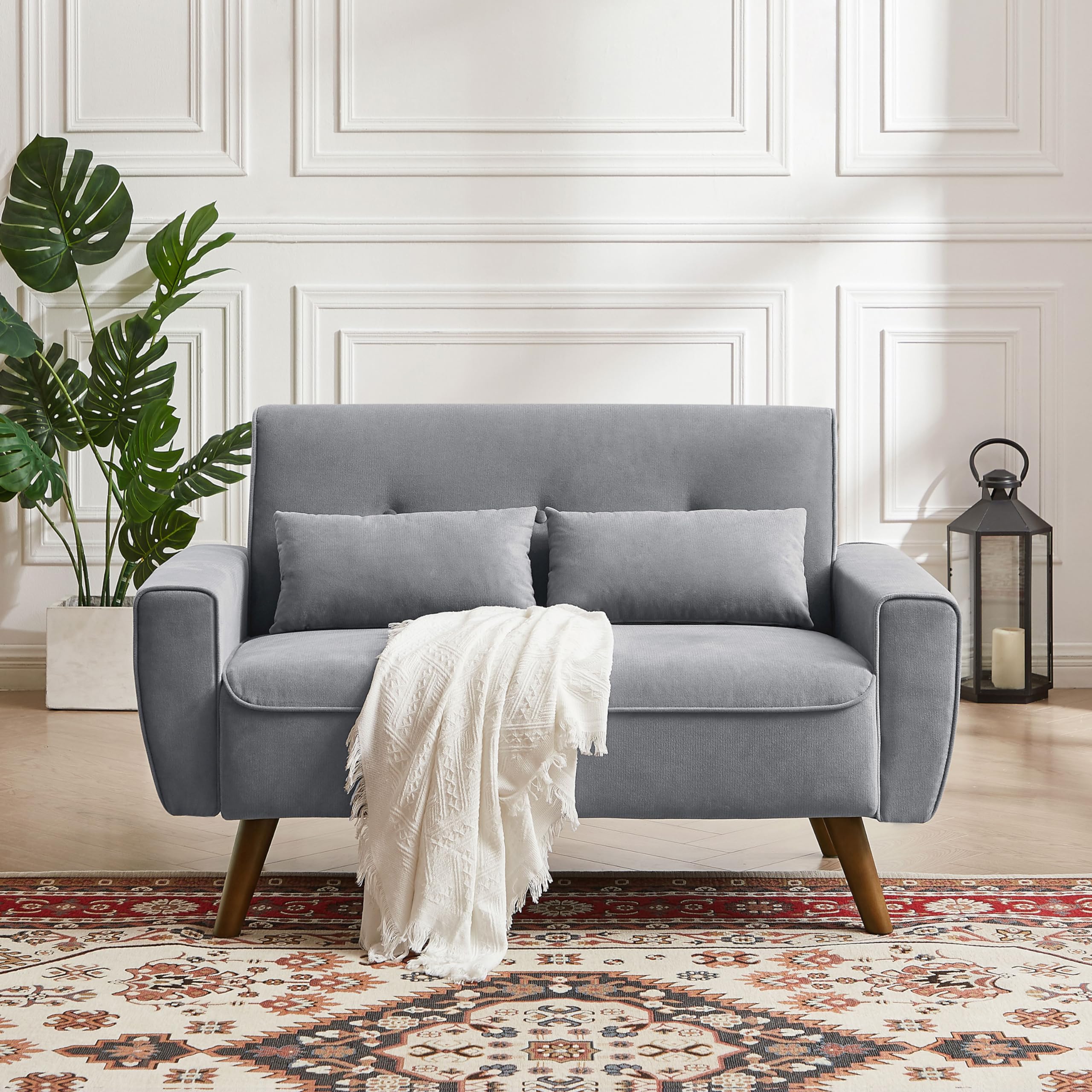 48" Small Loveseat Sofa, Mid Century Modern Linen Love Seat Couch