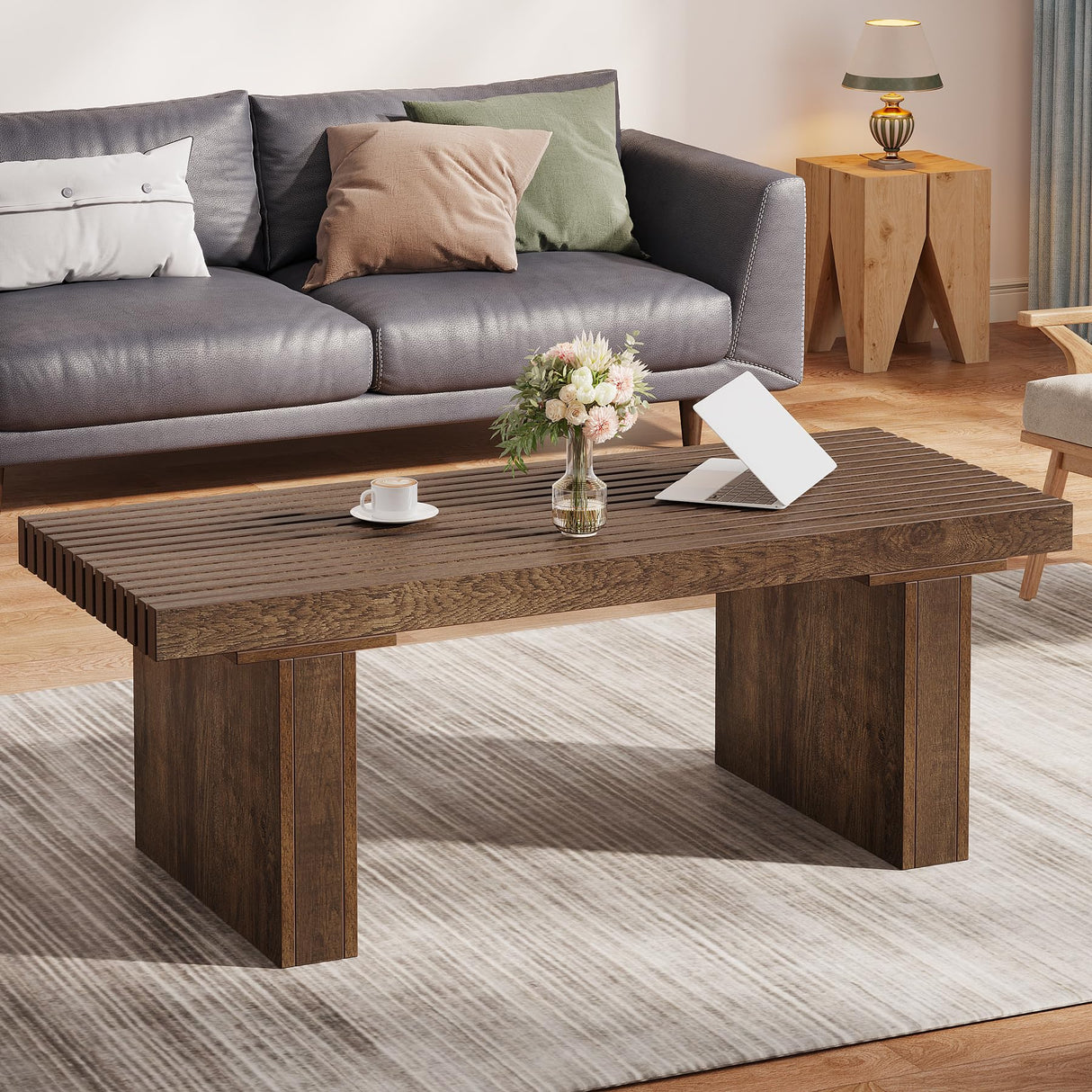 Rectangle Coffee Table: 47.24-Inch Wood Modern Coffee Table Cocktail Table