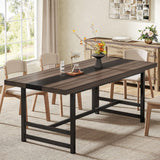 Dining Table for 6-8, 70" Rustic Kitchen Table with Metal Frame