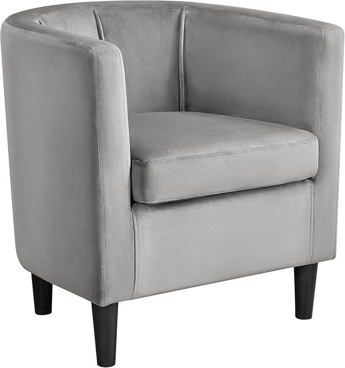 Accent Chair, Modern Velvet Armchairs with Big Ample Seat, Half Rounded Back, Cozy Upholstered Barrel Sofa Chair for Living Room Bedroom Waiting Room, Gray