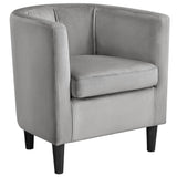 Accent Chair, Modern Velvet Armchairs with Big Ample Seat, Half Rounded Back, Cozy Upholstered Barrel Sofa Chair for Living Room Bedroom Waiting Room, Gray