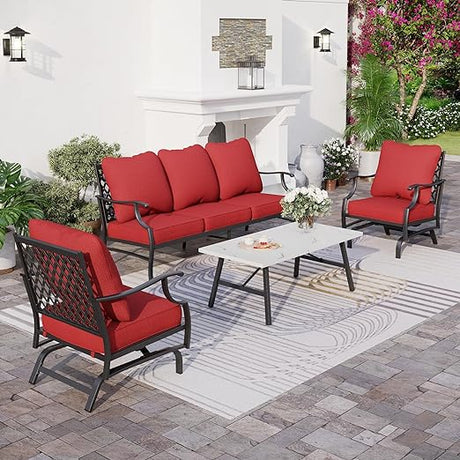 Patio Furniture Set, 4 Piece Modern Metal Outdoor Patio Furniture, 3 Seater Couch