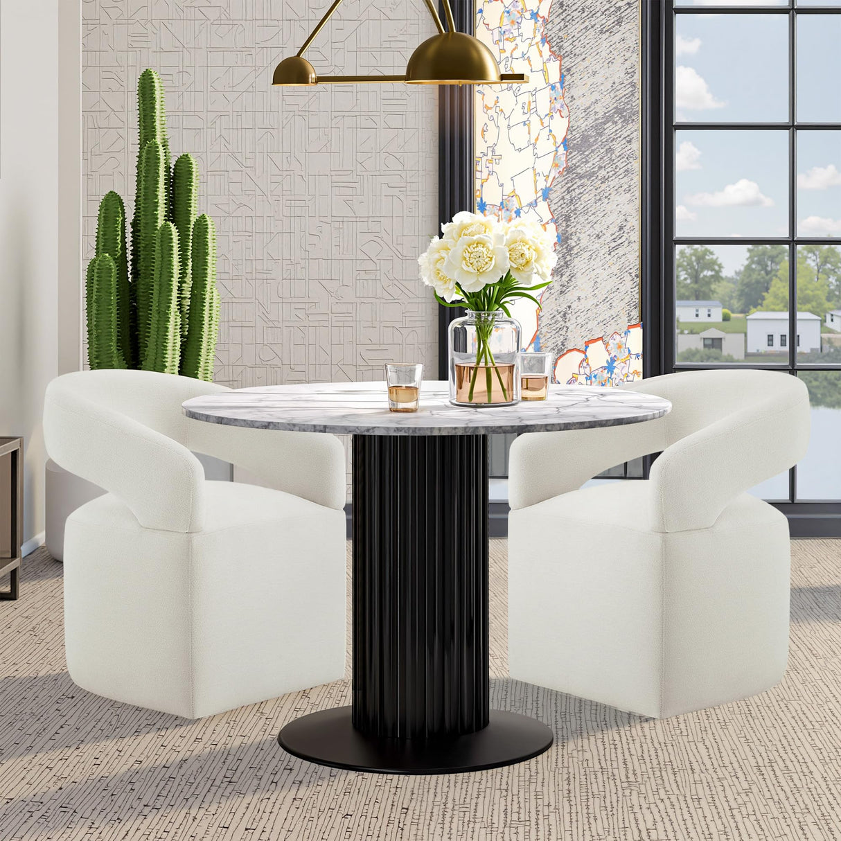 Dining Chairs with Casters Upholstered Barrel Chair with Uniquely Designed Backrest