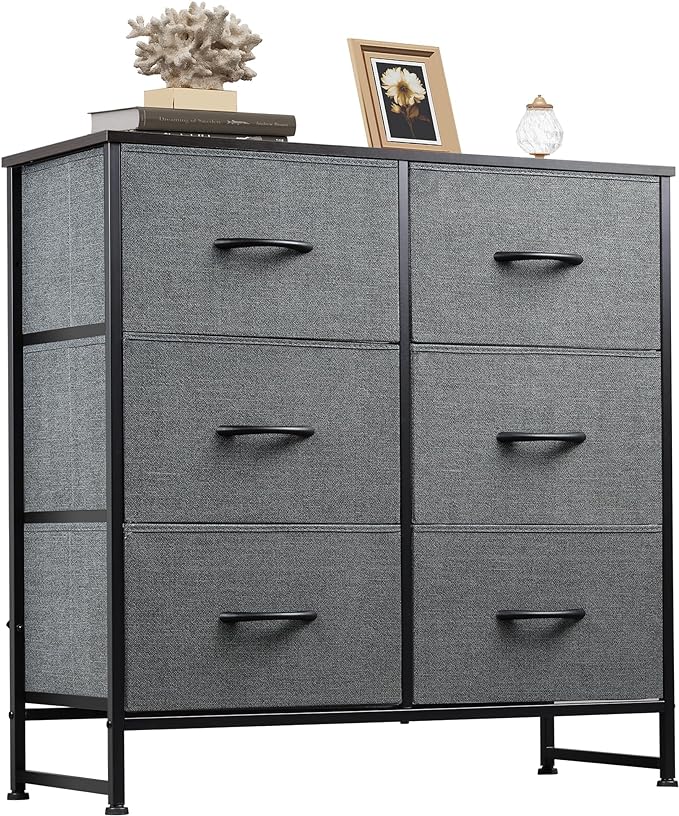 Fabric Dresser for Bedroom, 6 Drawer Double Dresser, Storage Tower with Fabric Bins