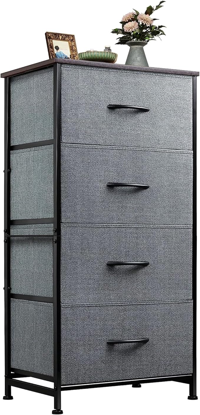 Dresser with 4 Drawers, Fabric Storage Tower, Organizer Unit for Bedroom, Hallway