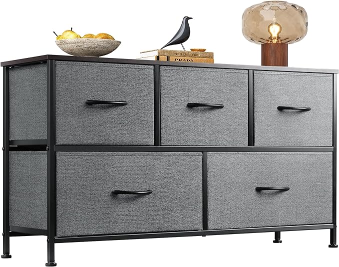 Dresser for Bedroom with 5 Drawers, Wide Chest of Drawers, Fabric Dresser