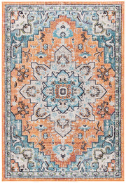 Madison Collection Area Rug - 8' x 10', Orange & Teal, Boho Chic Medallion Distressed