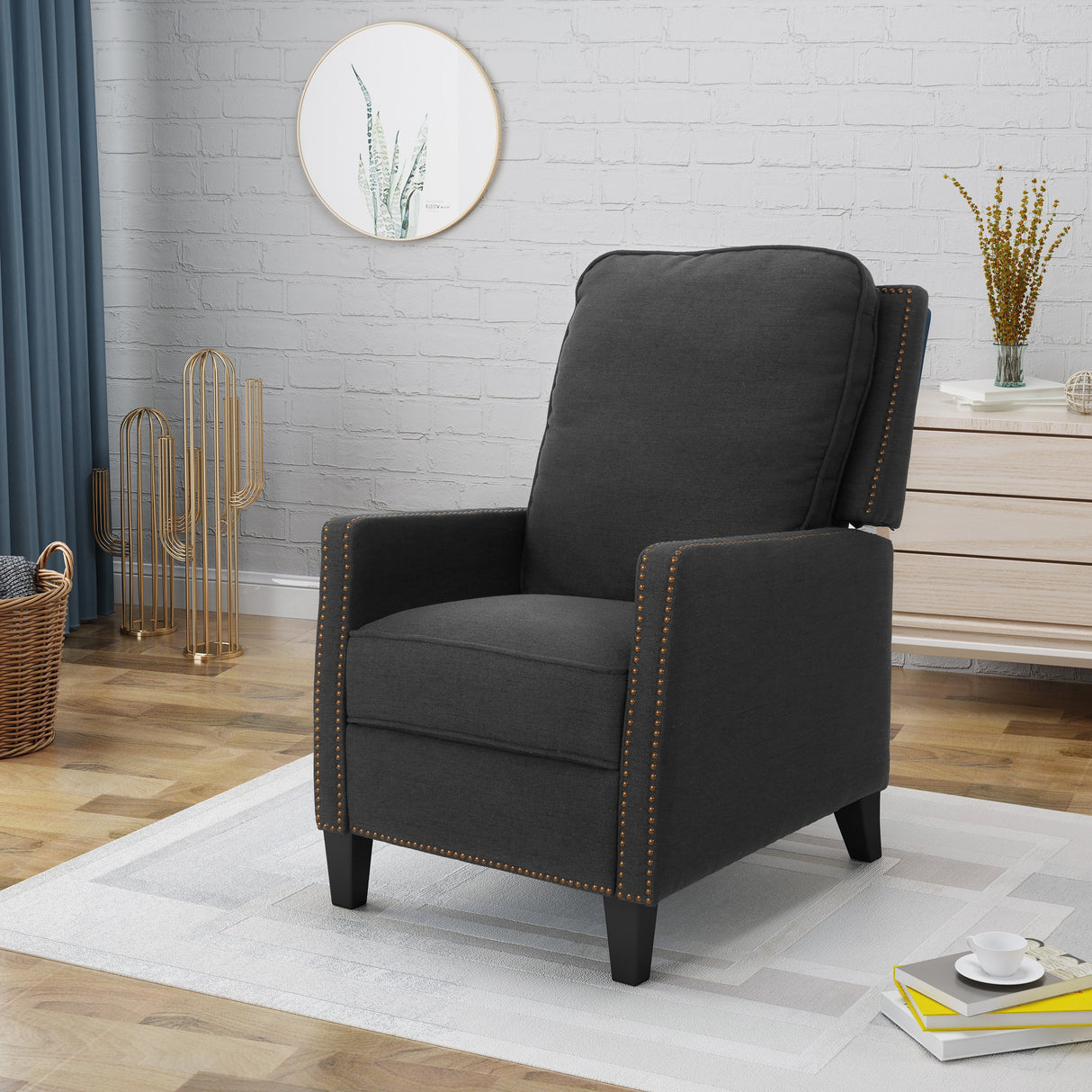 Armstrong Recliner, Grey + Dark Brown