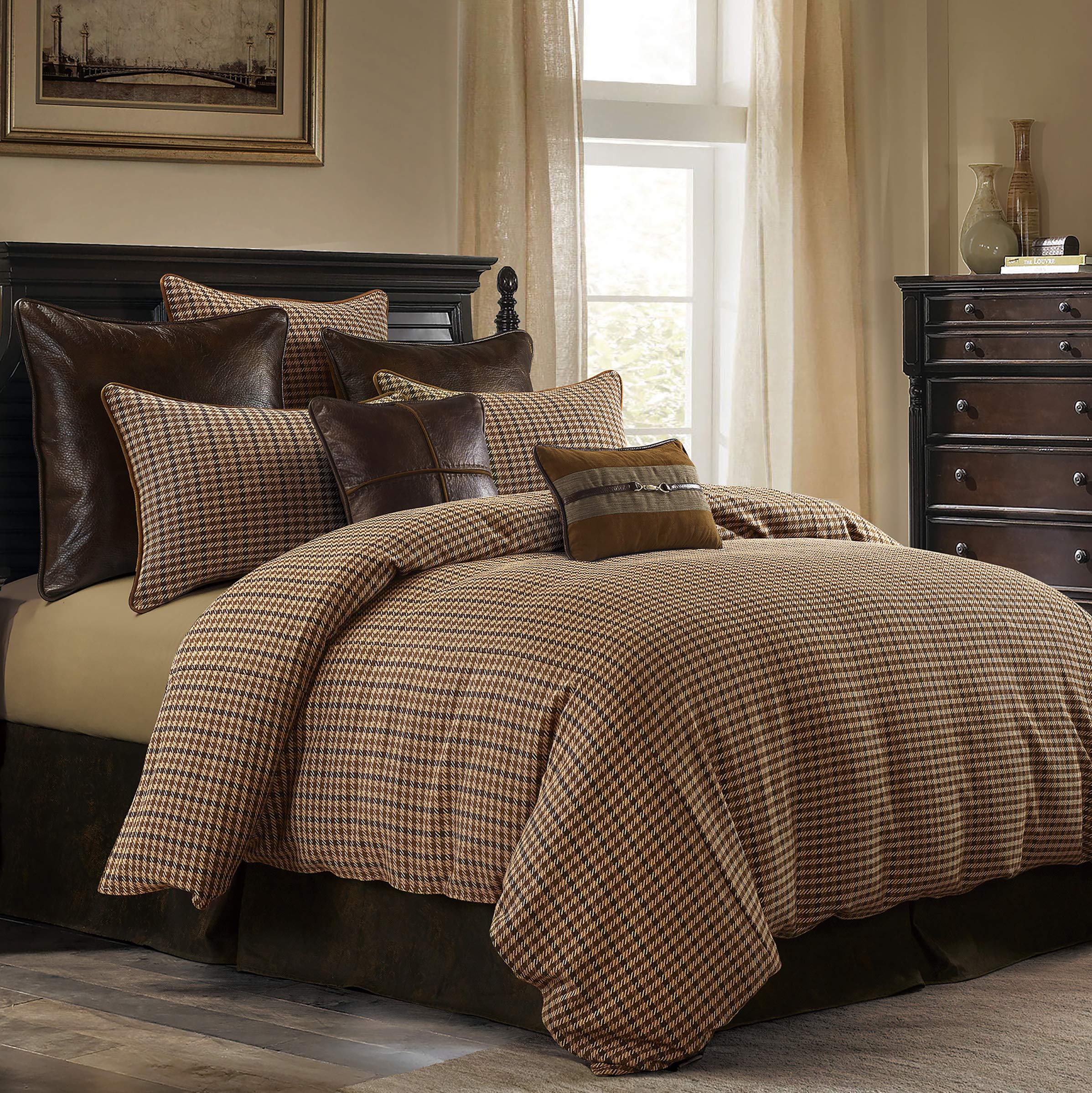 Clifton Rustic King Comforter Set - Brown Houndstooth 3-Piece Bedding