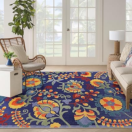 Aloha Indoor/Outdoor Blue/Grey 7’10” x Round Area Rug, Easy Cleaning