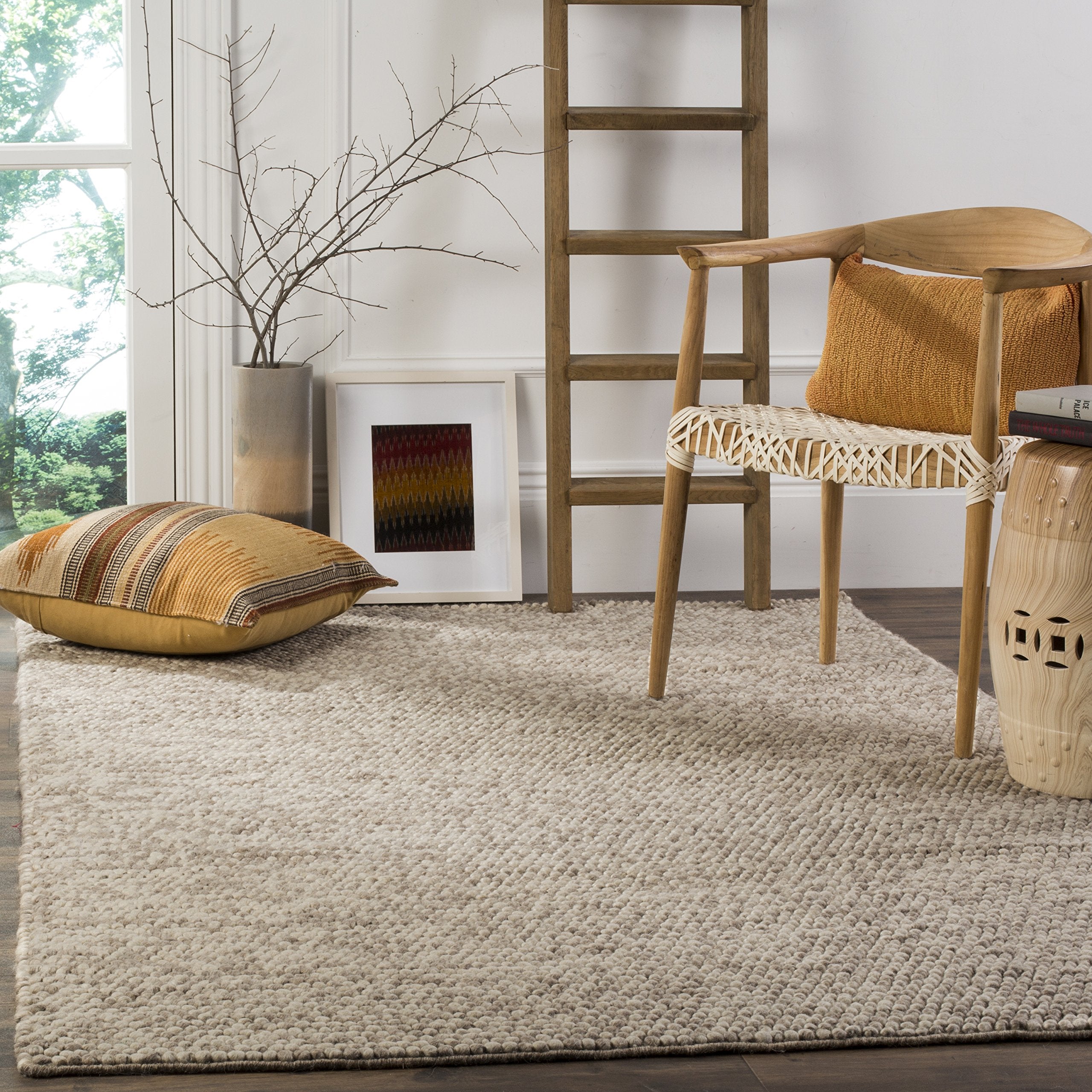 Natura Collection Area Rug - 9' x 12', Beige, Handmade Wool, Ideal for High Traffic Areas