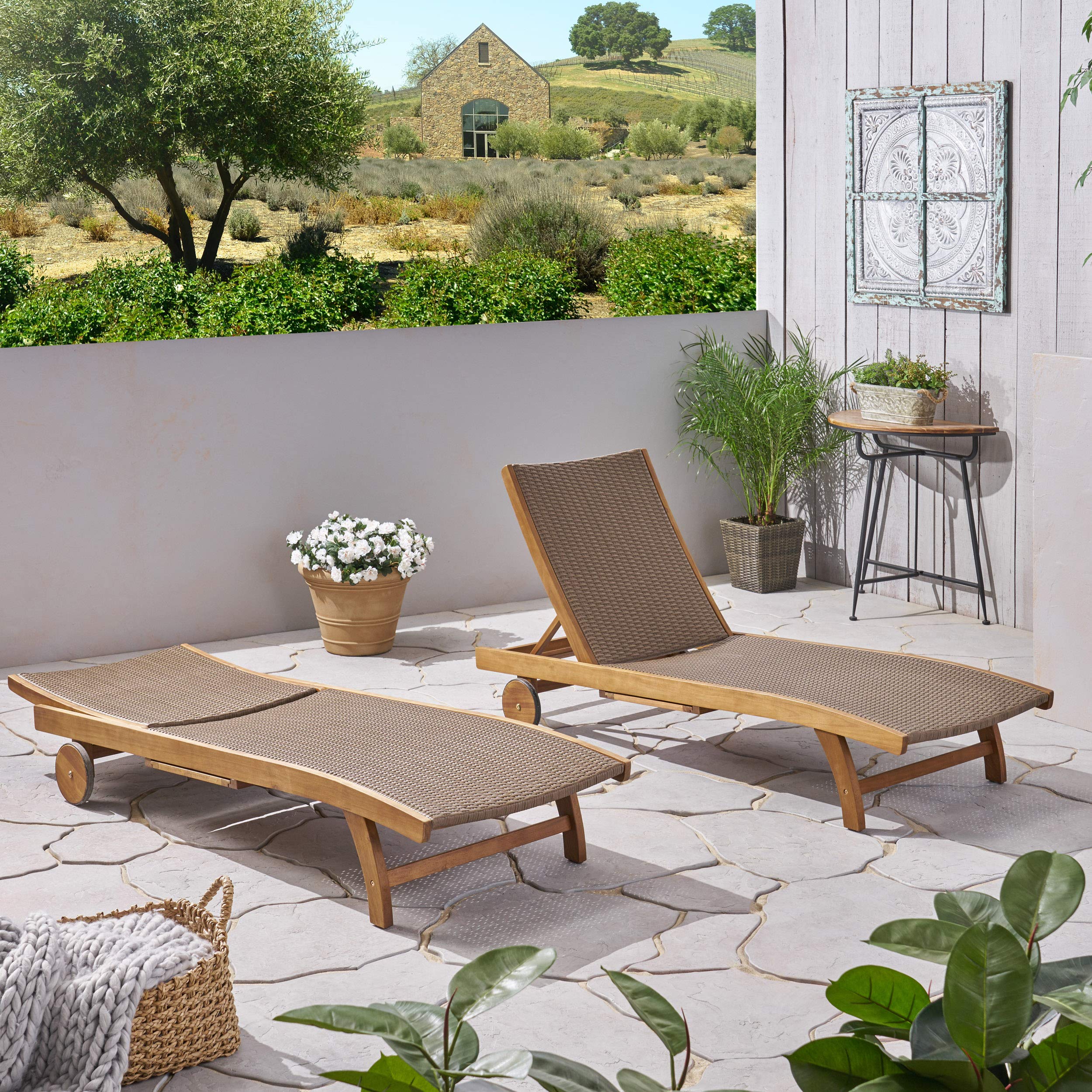 Deal Furniture 307671 Patio Lounge Chairs, Brown + Teak Finish