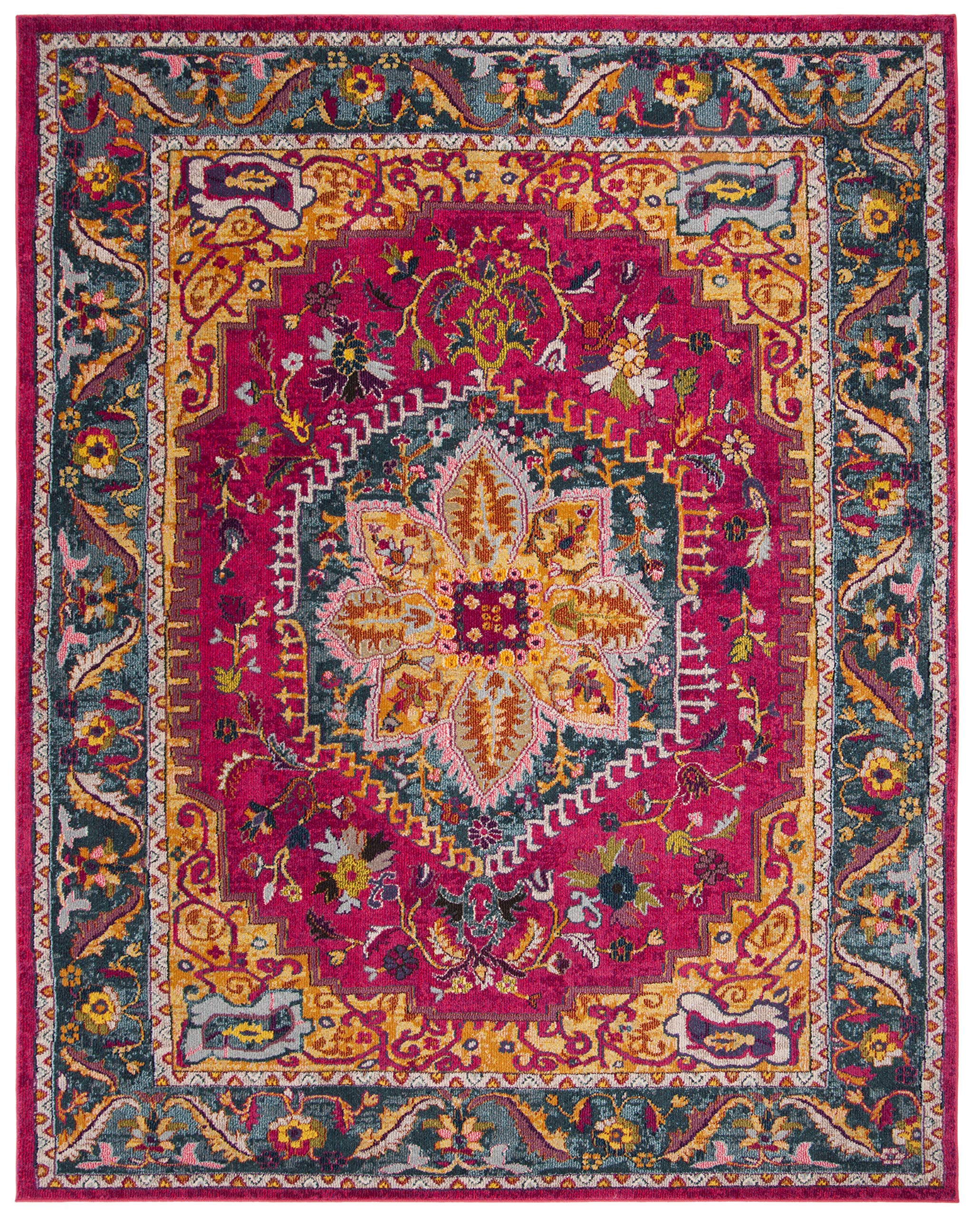 SAFAVIEH Phoenix Collection Area Rug - 10' x 14', Fuchsia & Blue, Boho Chic Oriental Medallion Design, Non-Shedding & Easy Care, Ideal for High Traffic Areas in Living Room, Bedroom (PHX153R)