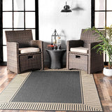 7' x 9' Outdoor Area Rug, Casual Design With Striped Border, Stain Resistant, Highly