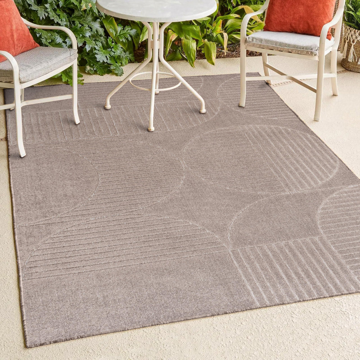 SCN104D-8 Nordby High-Low Geometric Arch Scandi Striped Taupe/Beige 8 ft. x 10 ft