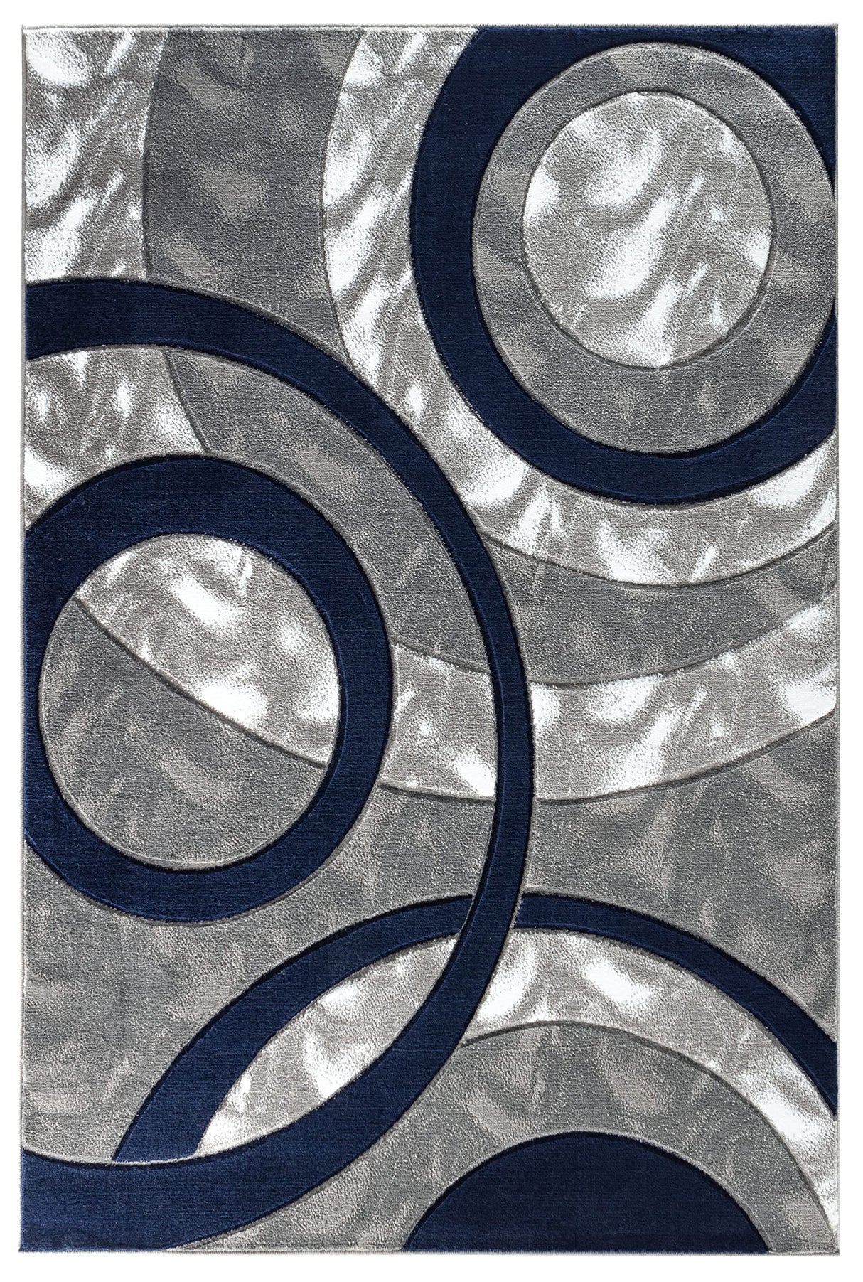 Area Rug Modern 8x10 Navy Circles Geometry Soft Hand Carved Contemporary