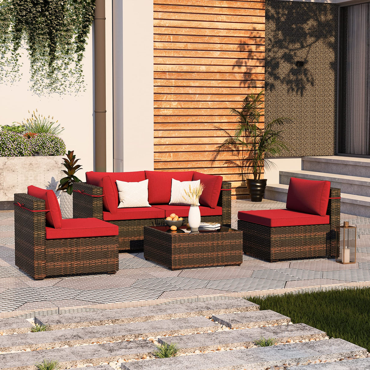 5 Pieces Patio Furniture Sets Outdoor Sectional Sofa