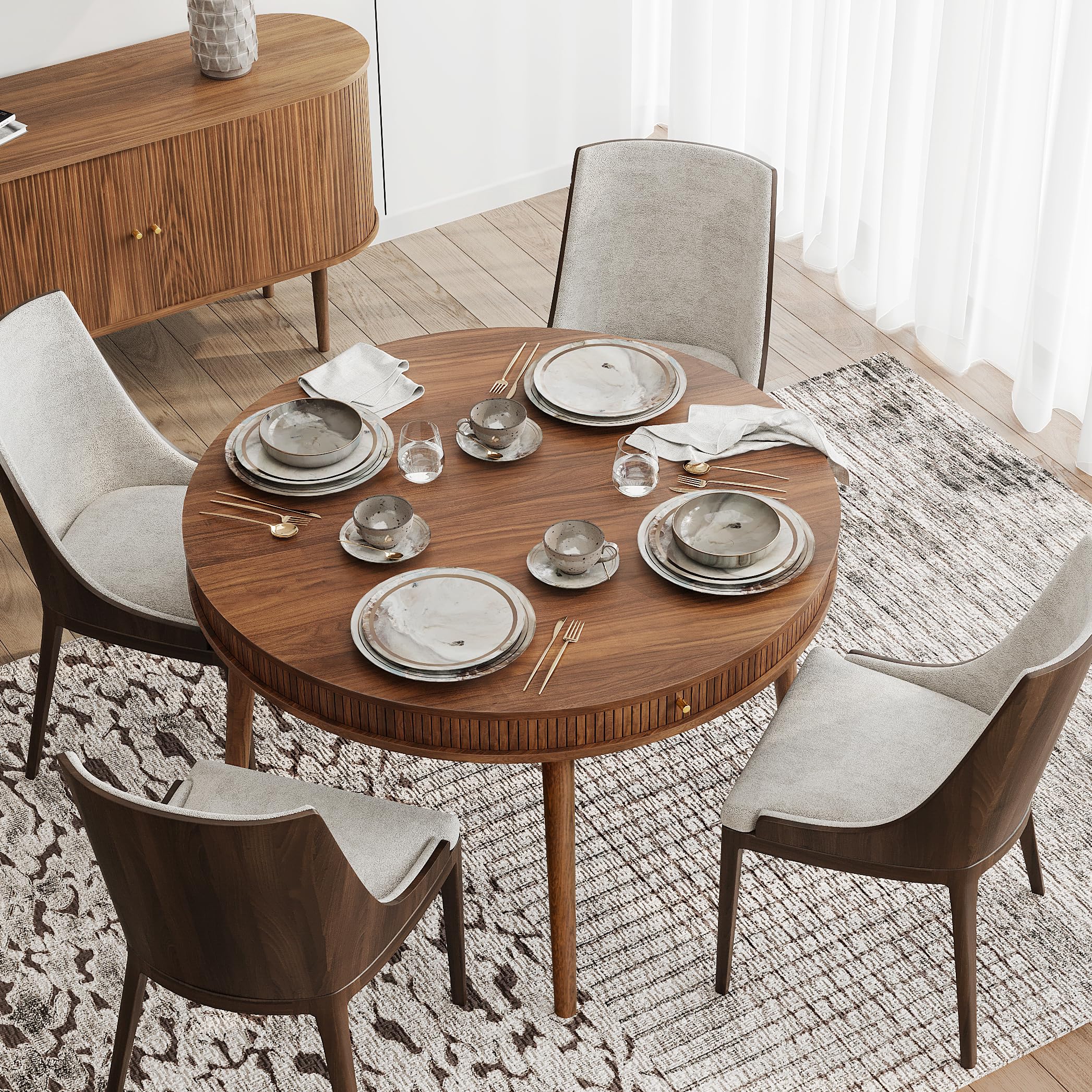 47'' Round Dining Table for 4 People - Pre assembled Round Kitchen Table with 2 Hidden Storages