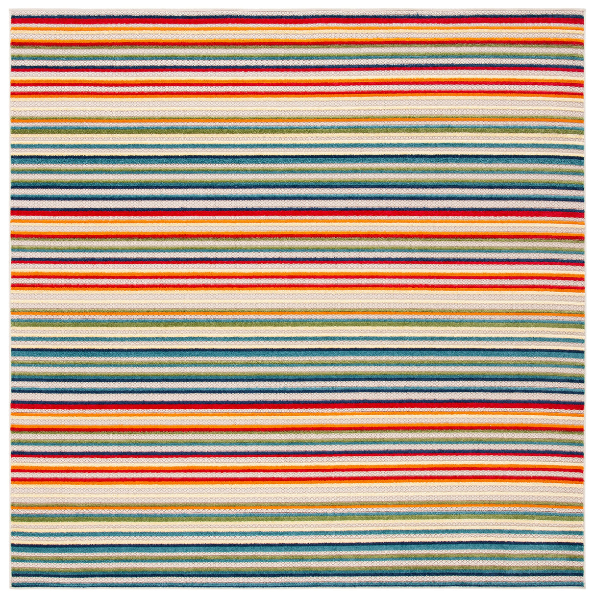 Cabana Collection Area Rug - 8' Square, Ivory & Green, Stripe Design